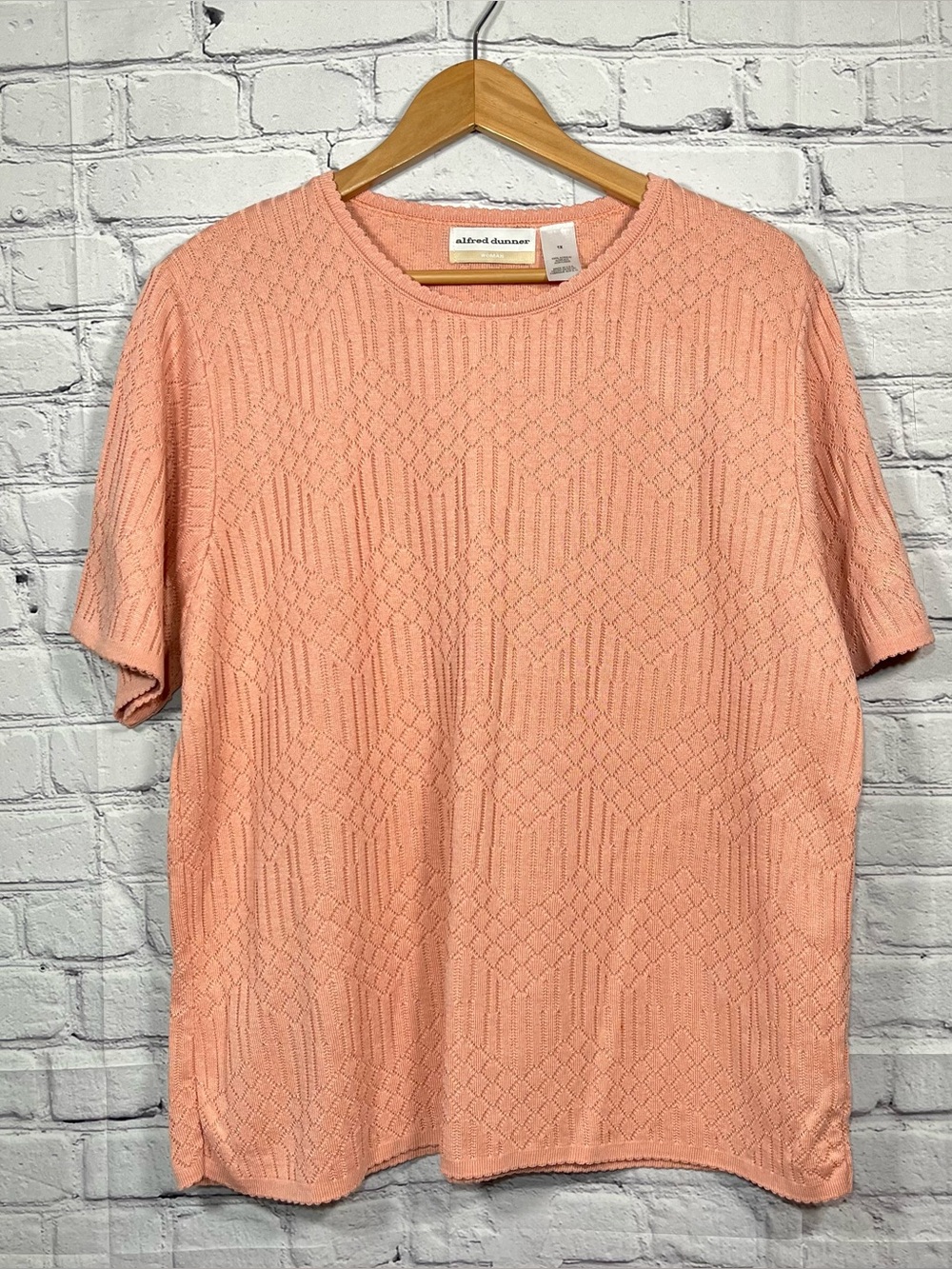 Alfred Dunner Blouse Womens Plus Size 1X Peach Textured Round Neck Short Sleeve